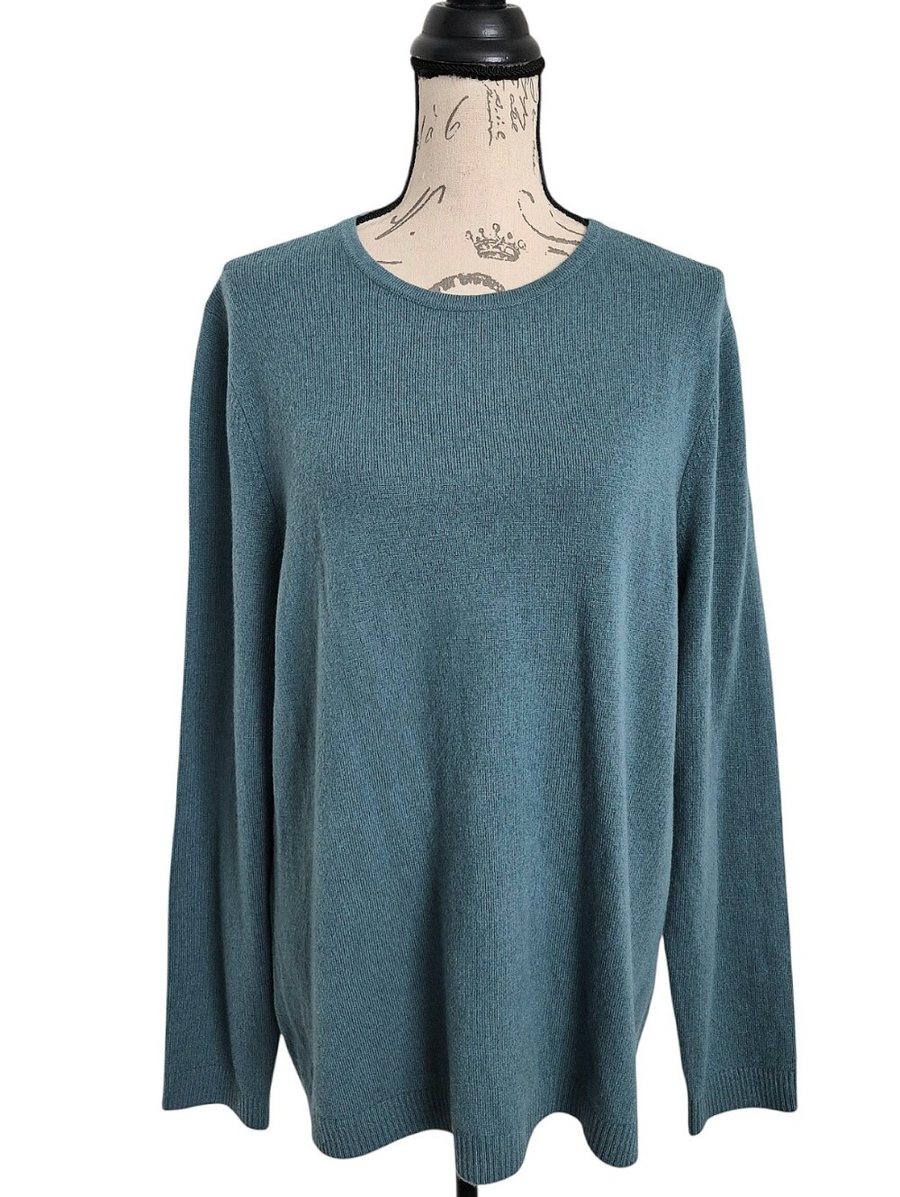 LL Bean 100% Cashmere Classic Crewneck Teal Sweater Plus 1X Quiet Luxury Preppy